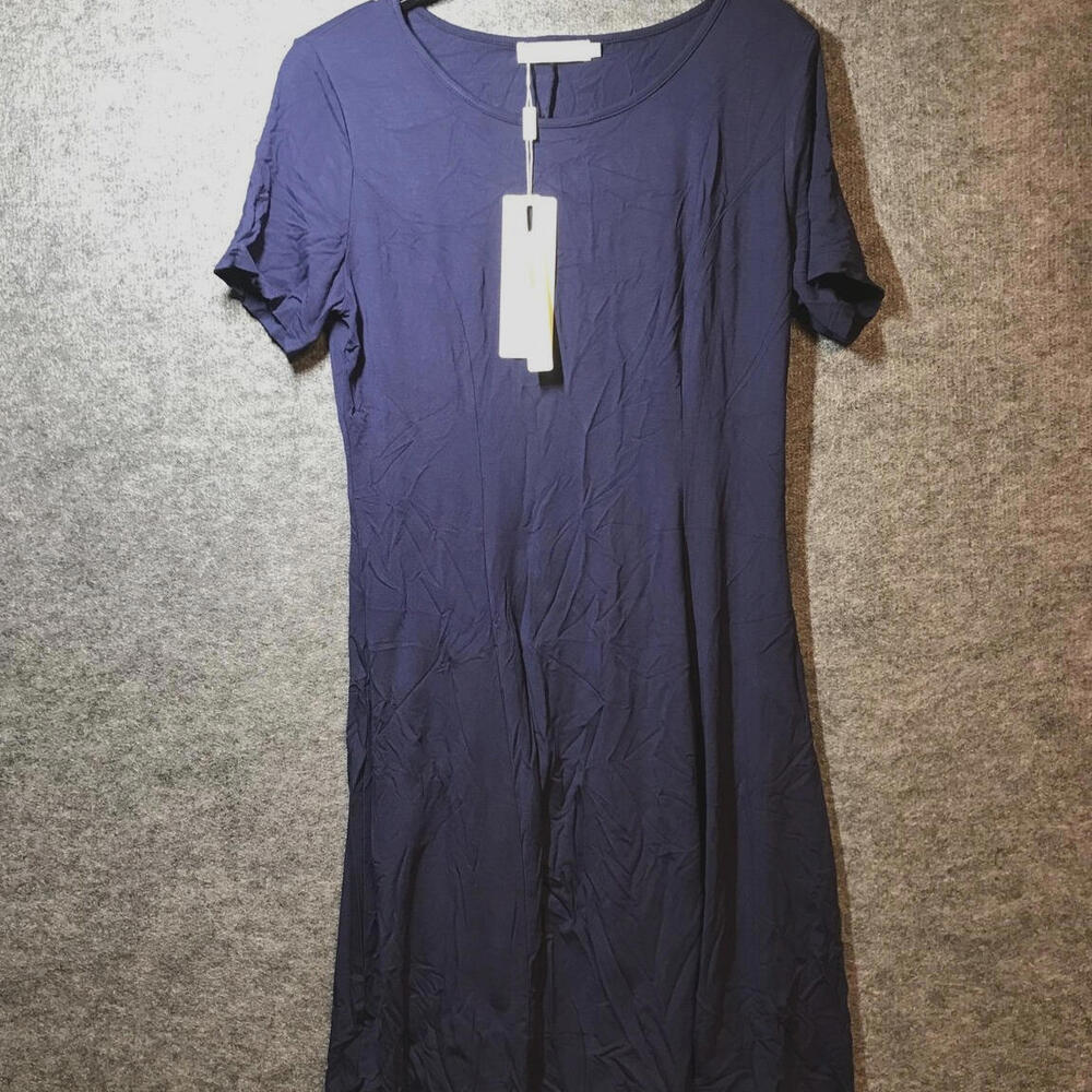baishenggt Womens Blue Dress Size Large MIDI Short Sleeve With Pockets